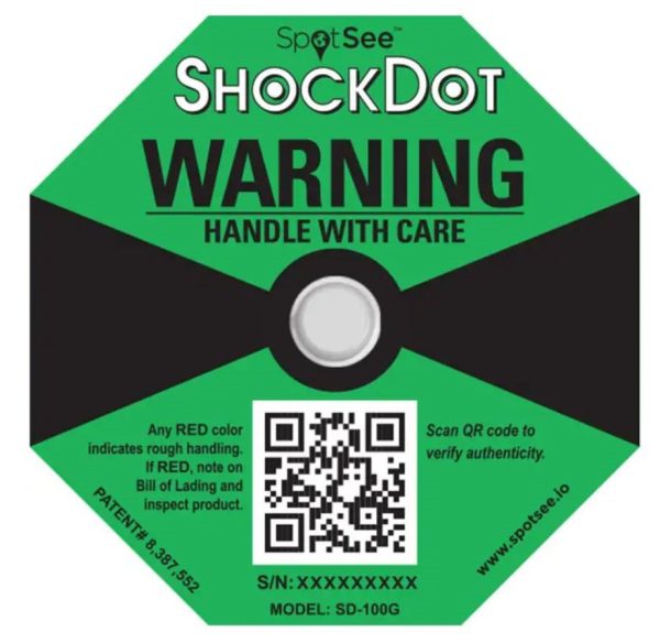 Shockdot Package handling Stickers Labels Colour changing Impact indictaor